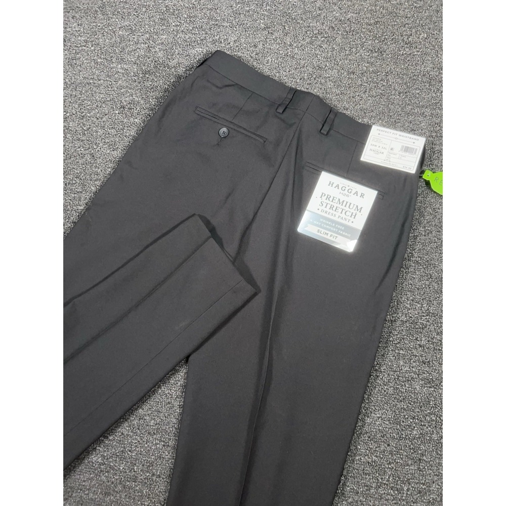 New Haggar Pants Men's 30x32 (Fits 31x32)‎ Black Premium Stretch Dress Slim Fit